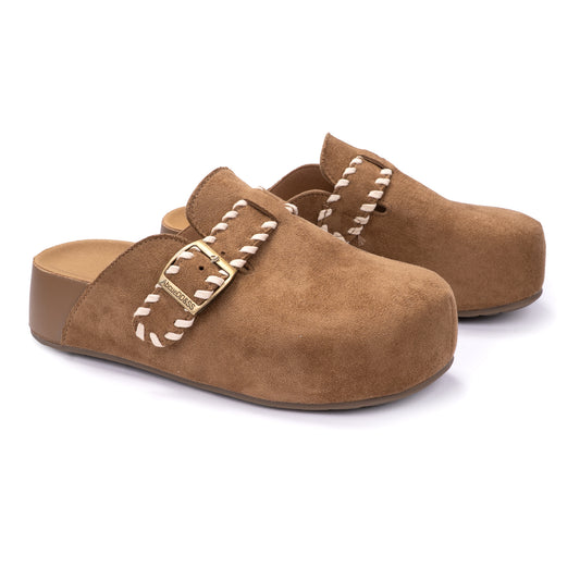 Boho Stitched Suede Mules