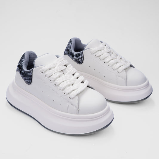 Chunky White Platform Sneakers with Textured Heel