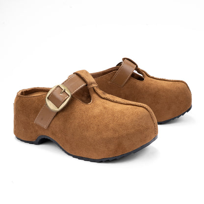 Classic T-Strap Suede Mules
