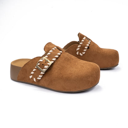 Boho Stitched Suede Mules