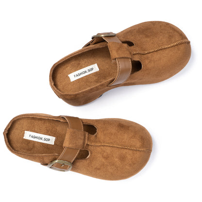 Classic T-Strap Suede Mules