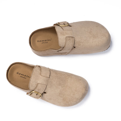 Premium Suede Platform Buckle Mules