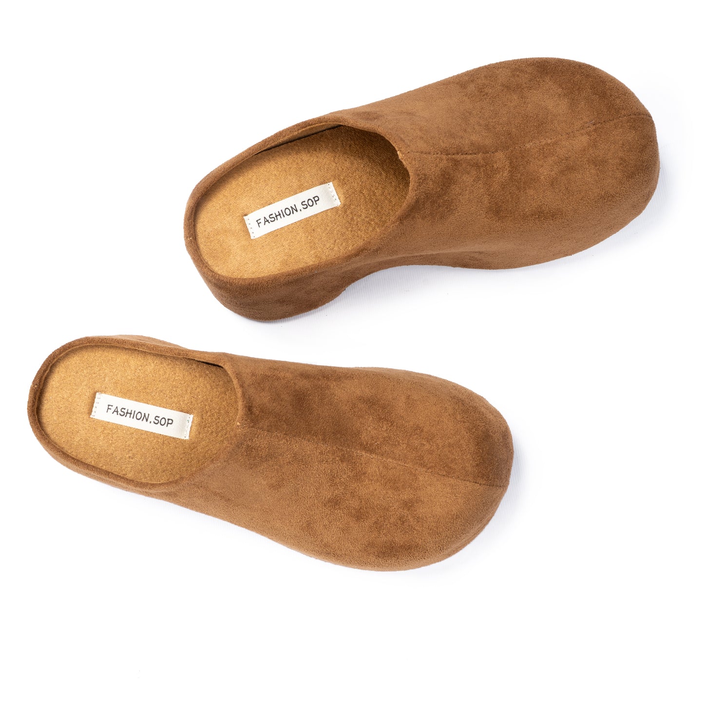 Camel Suede Buckle Clogs