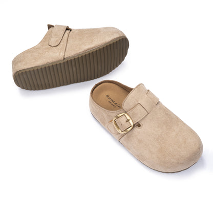 Premium Suede Platform Buckle Mules