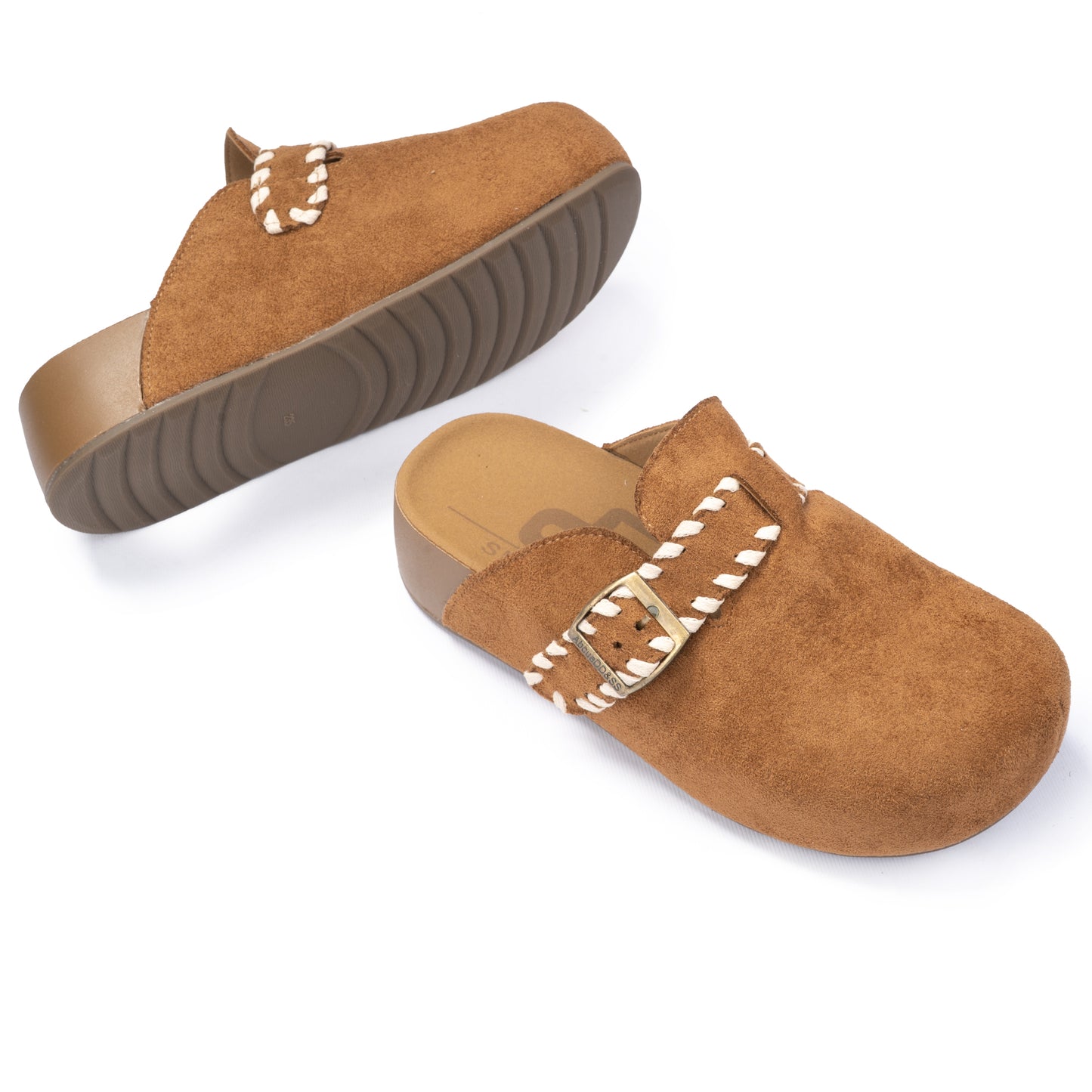 Boho Stitched Suede Mules