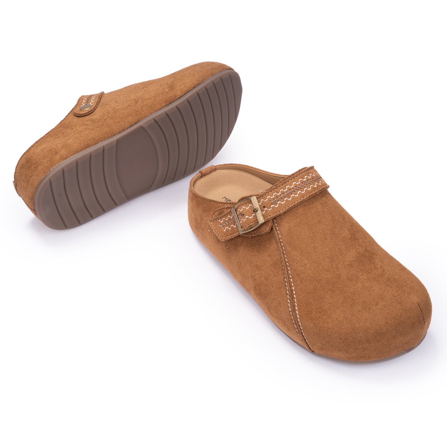 Camel Suede Clog with Stitched Strap
