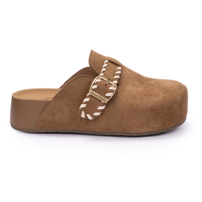 Boho Stitched Suede Mules