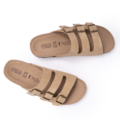 Triple Strap Suede Slides