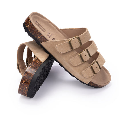 Triple Strap Suede Slides