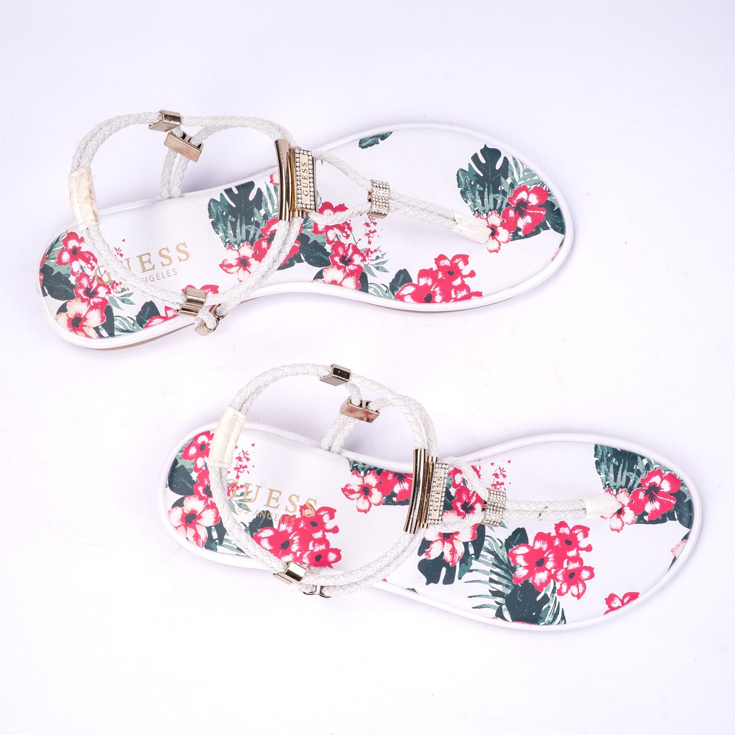 Guess Floral Braided Flat Sandals