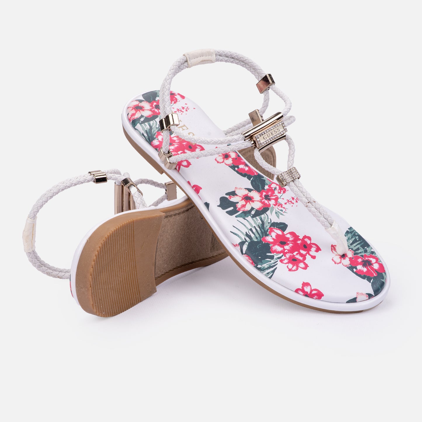 Guess Floral Braided Flat Sandals