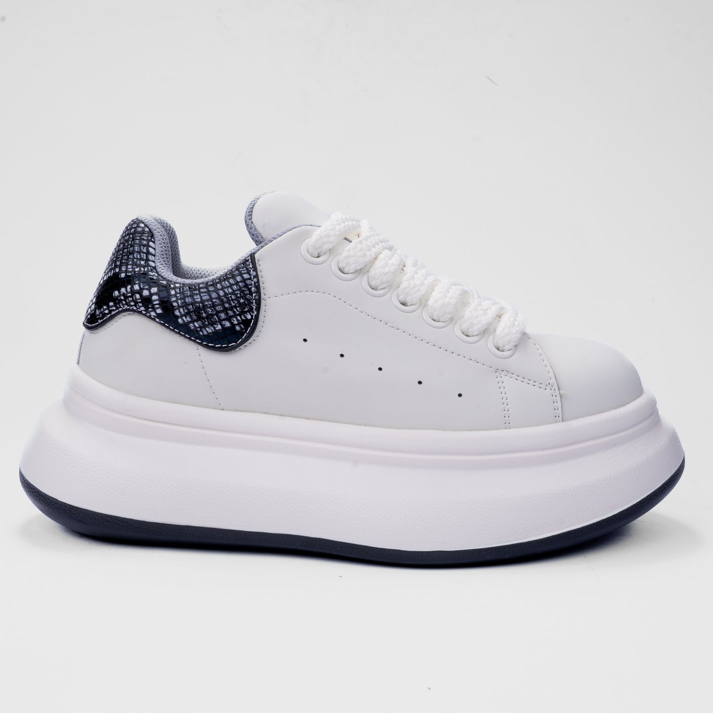 Chunky White Platform Sneakers with Textured Heel