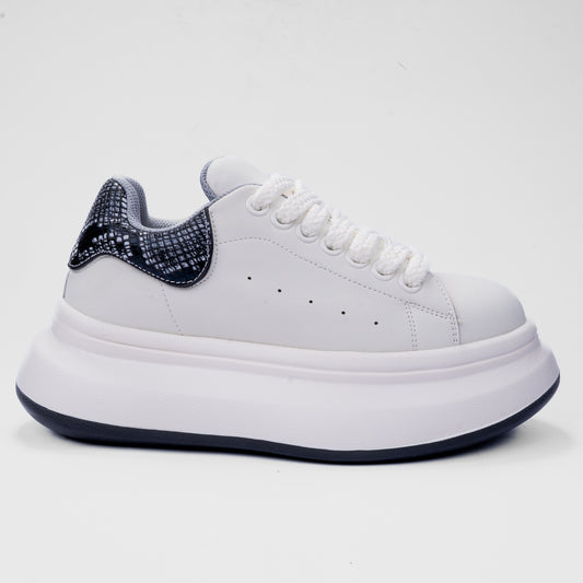 Chunky White Platform Sneakers with Textured Heel