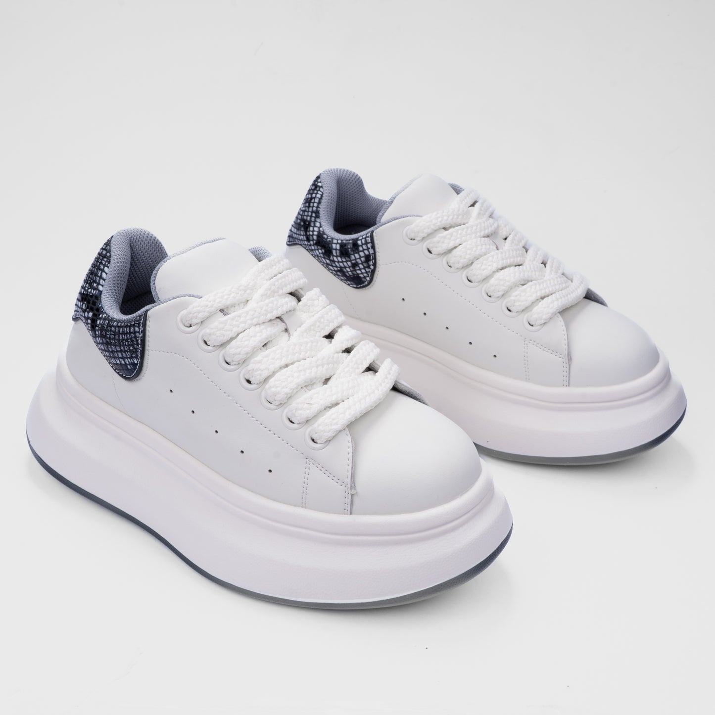 Chunky White Platform Sneakers with Textured Heel