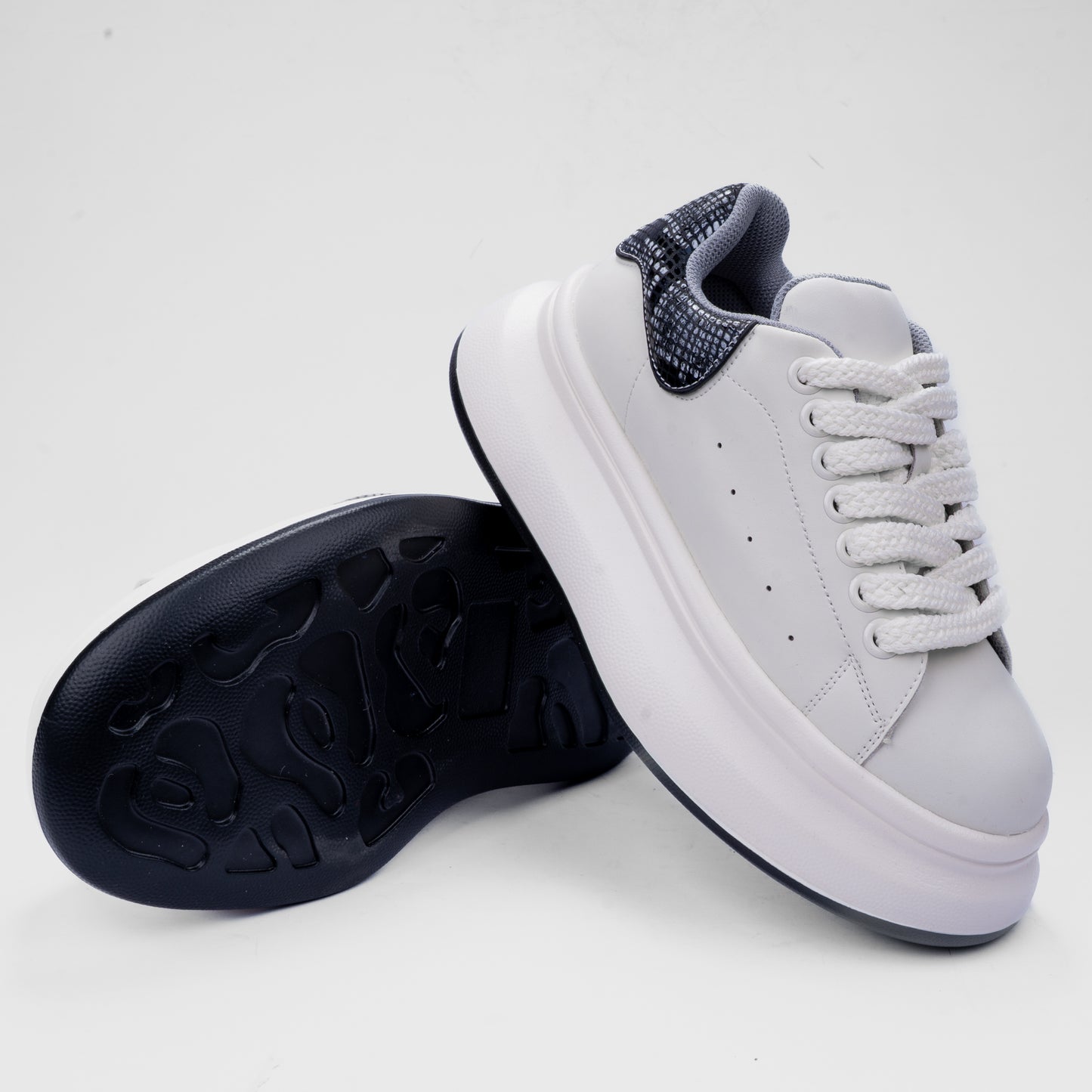 Chunky White Platform Sneakers with Textured Heel