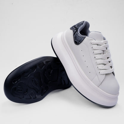 Chunky White Platform Sneakers with Textured Heel