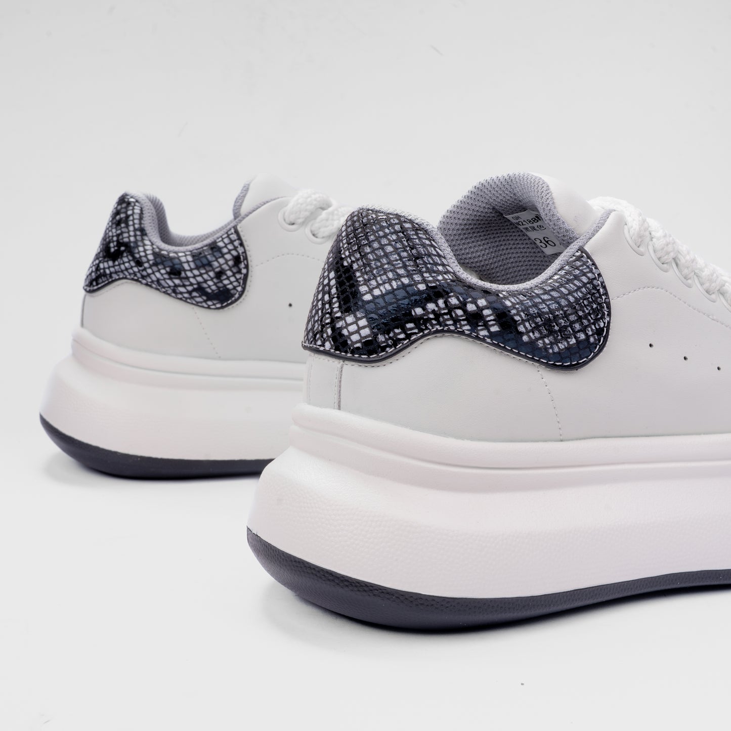 Chunky White Platform Sneakers with Textured Heel