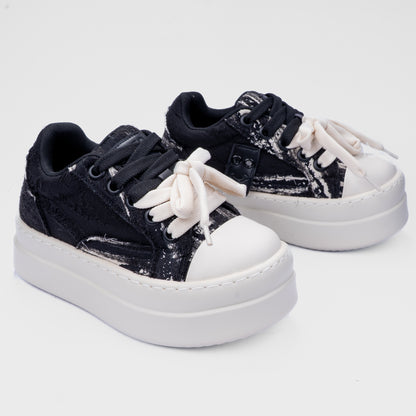 Distressed Canvas Platform Sneakers